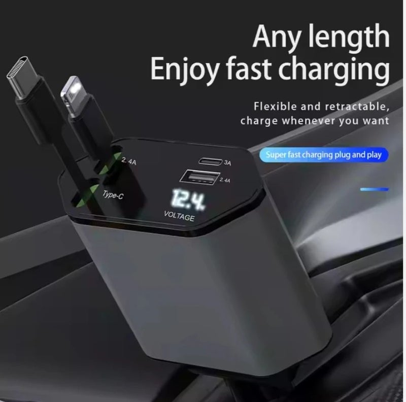 Bluejw Retractable Car Charger 4 in 1: 100W/120W Fast Charge USB C Car Adapter with Retractable Cord for Automobile Chargers - Image 5